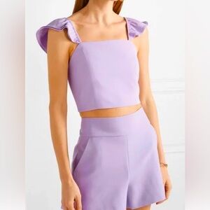 Alice + Olivia Lavender Celestia Flutter Sleeve Crop Top